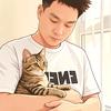 星落肩头猫卧窗边