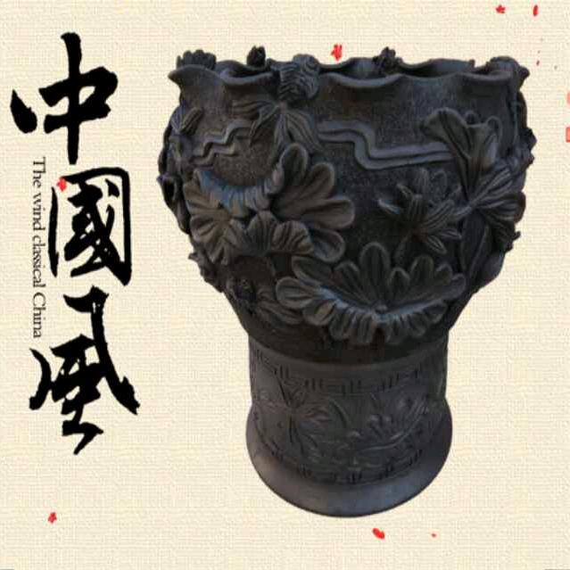 建海黑陶鱼盆老北京鱼缸
