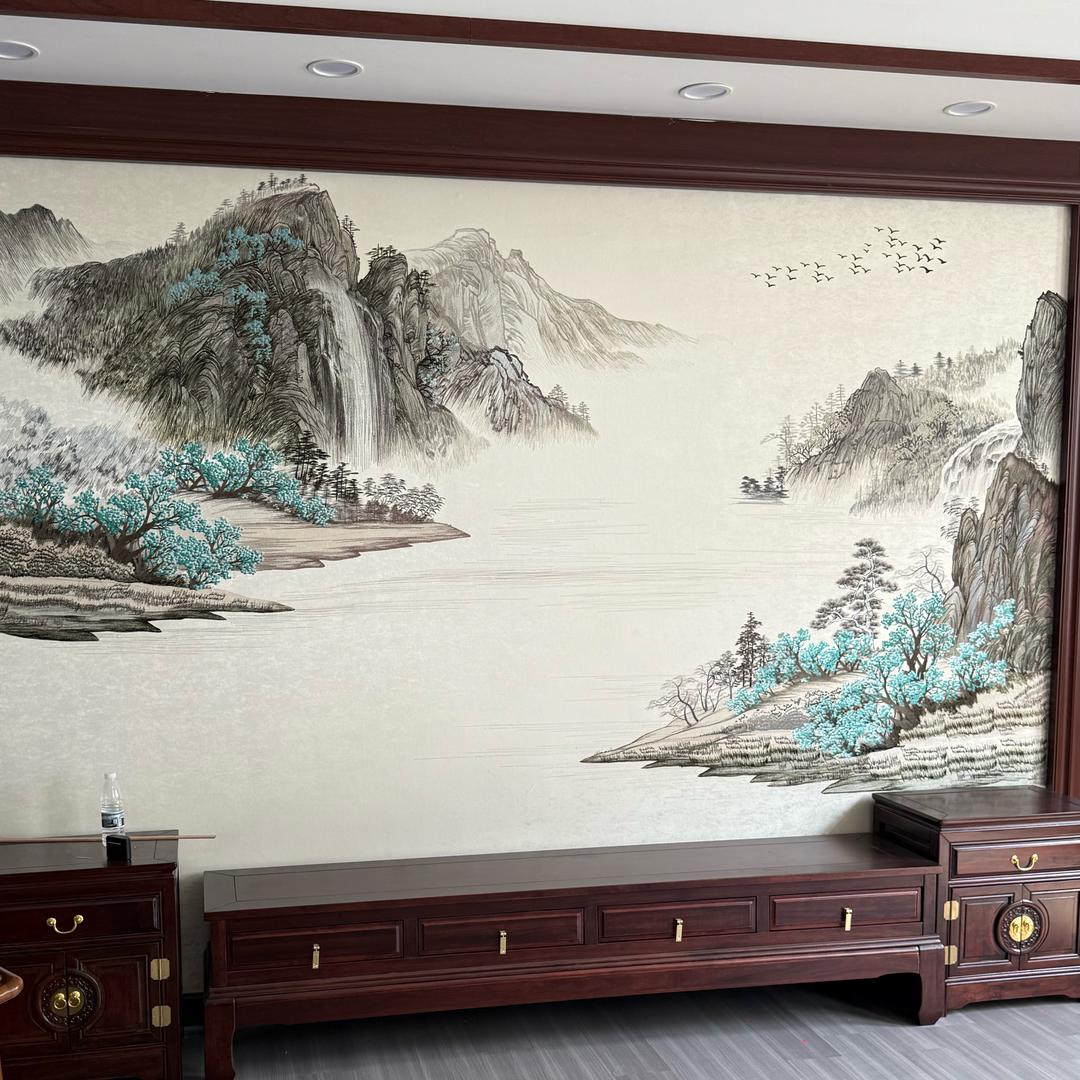 溢然独绣背景墙布源头厂家