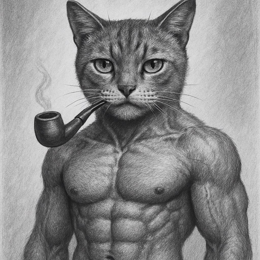 腹肌猫玩烟斗