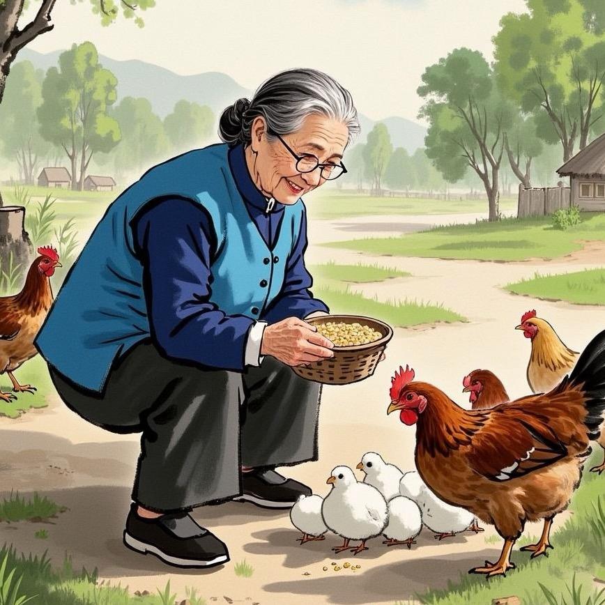 暖心奶奶治愈插画