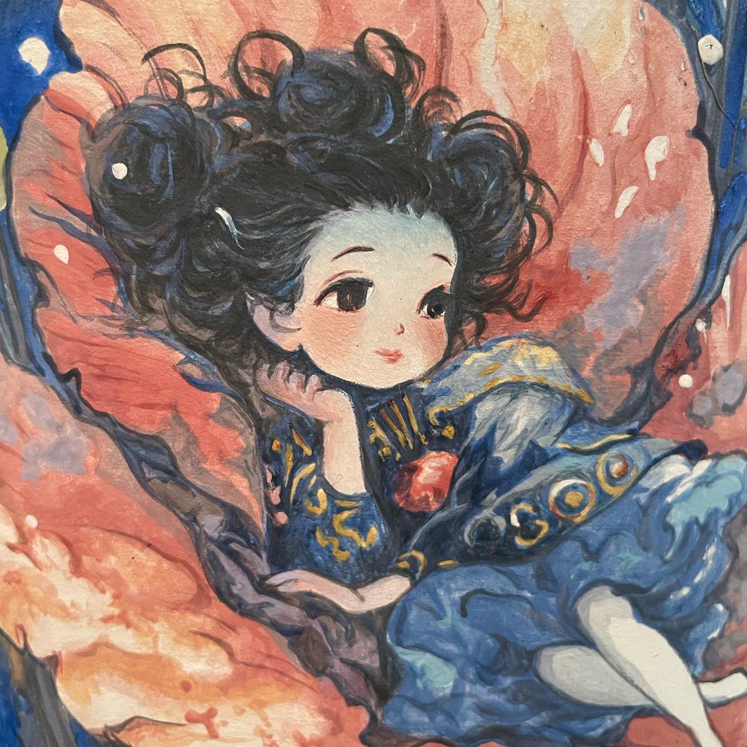 冬菇闲暇手绘花盆