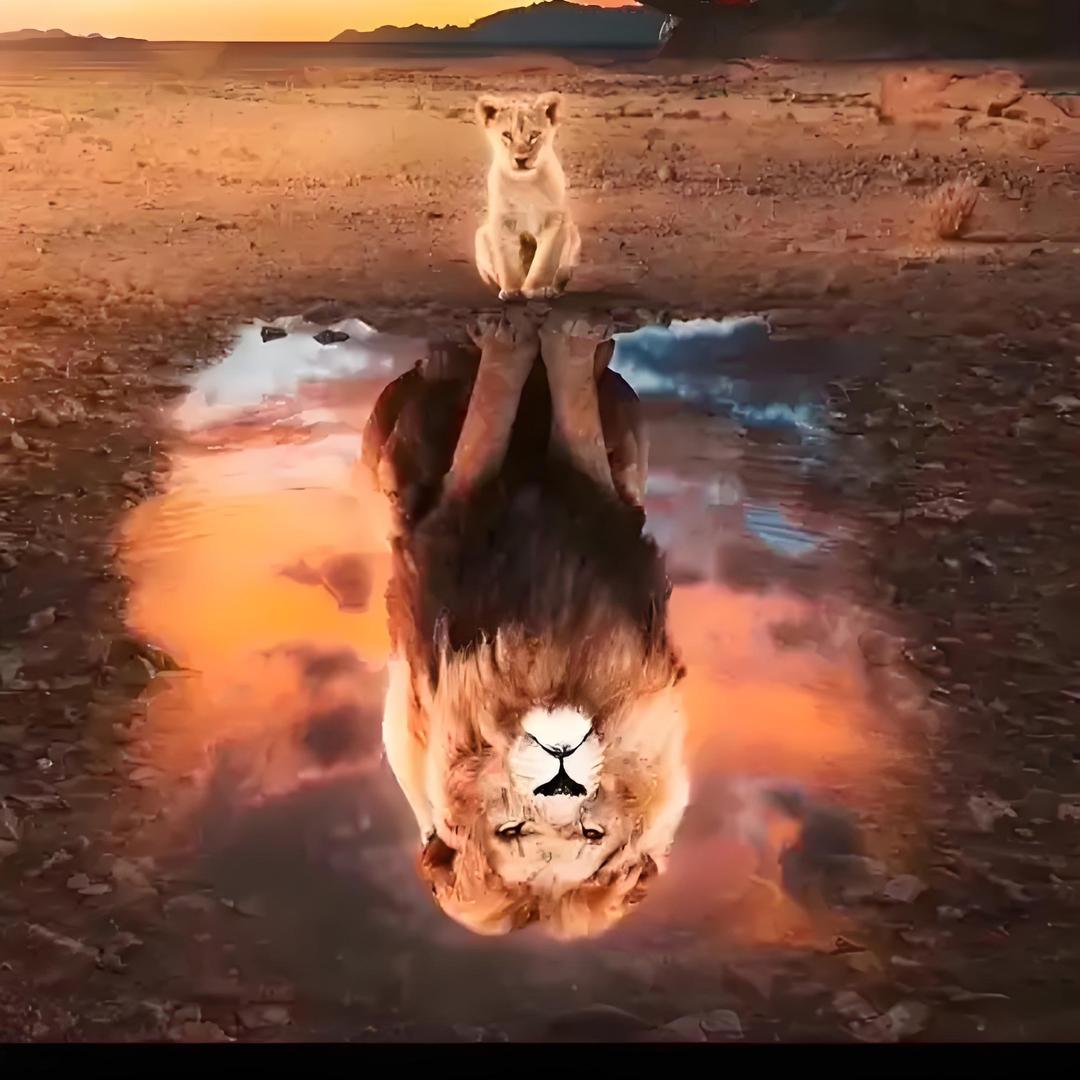 懒猫的狮子倒影