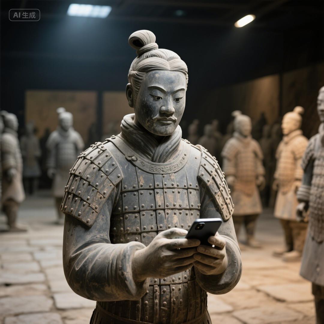 爱玩手机的兵马俑