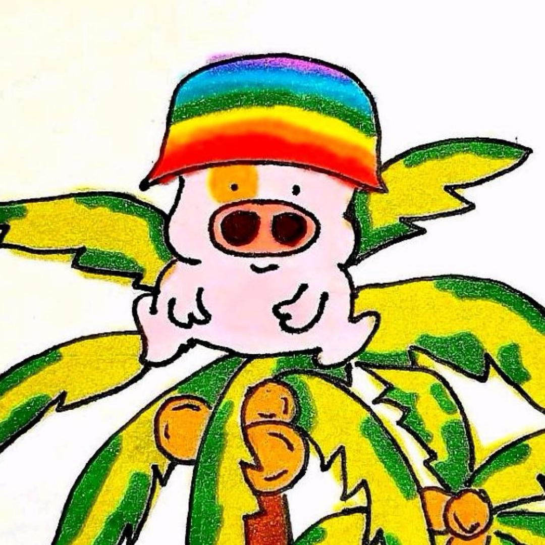 椰子树上彩虹猪