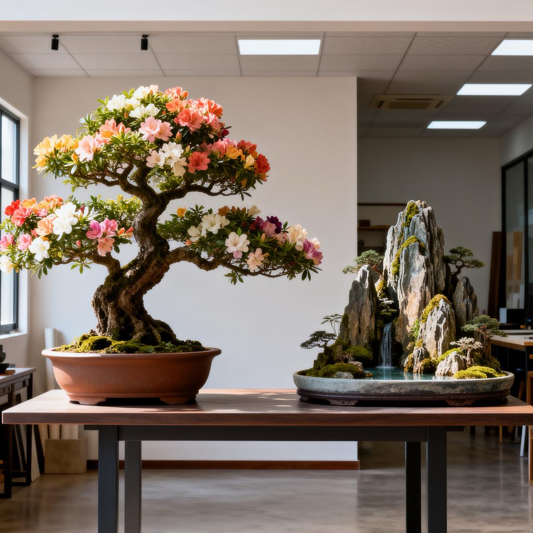 咬金的根艺盆景和微景观假山