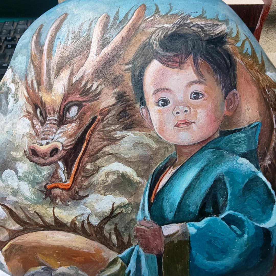 四方手绘石头画