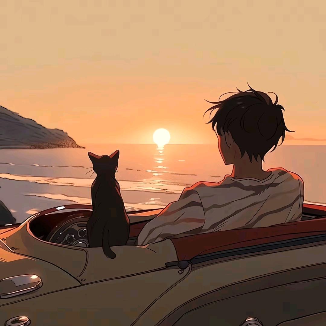 带猫看夕阳.
