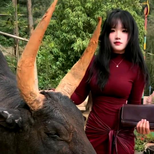 农村斗牛小姑娘