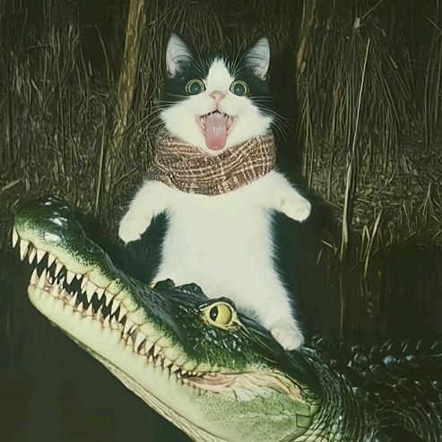 小猫踩鳄鱼