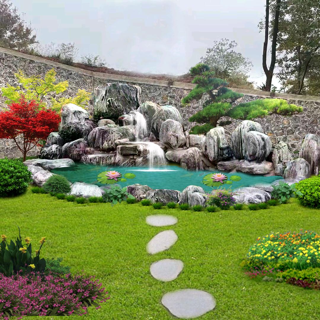 韵美园林庭院景观设计，鱼池过滤，假山施工