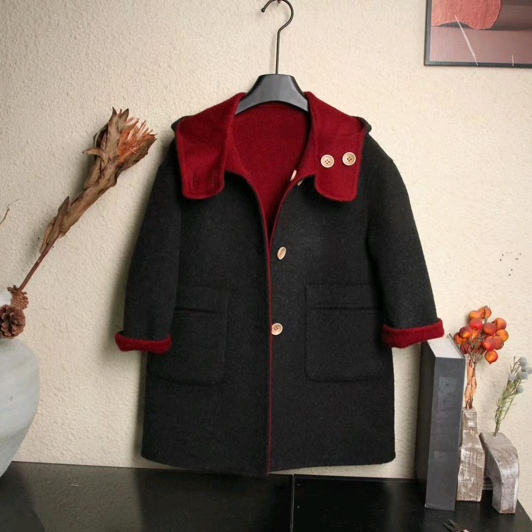 （雨飞玉晗）童装双面羊毛大衣小号