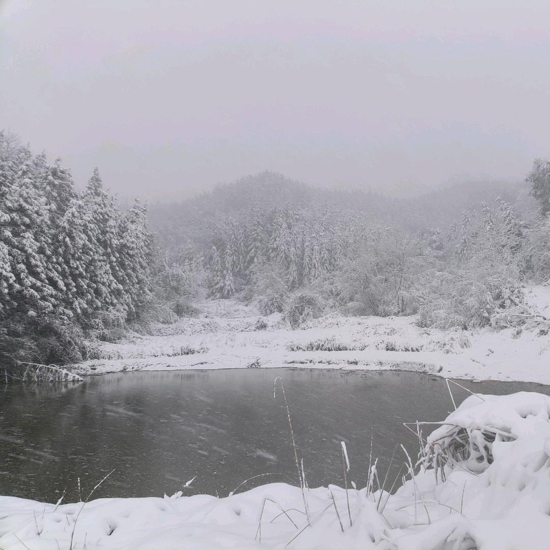 湖畔山雪