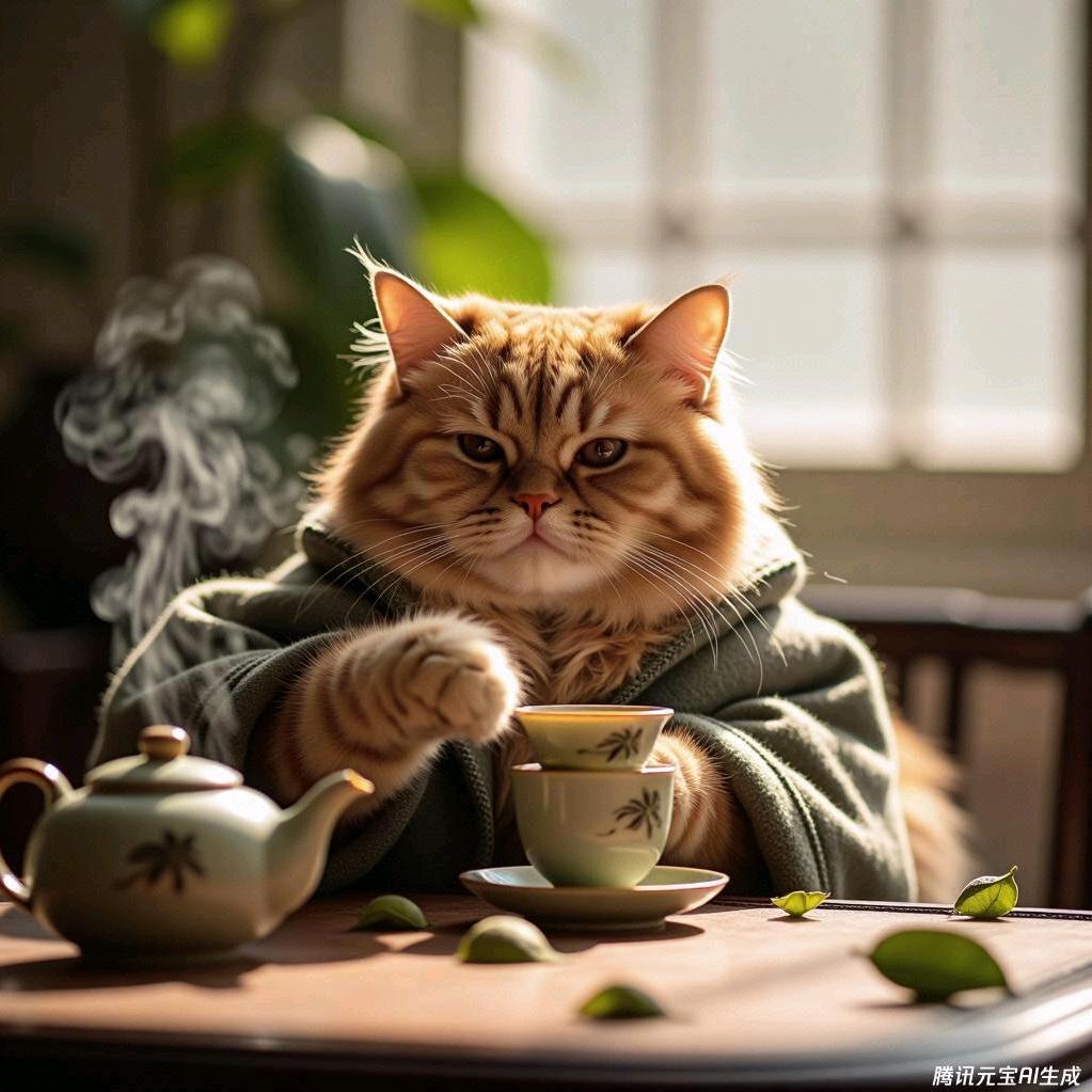 肥猫饮茶