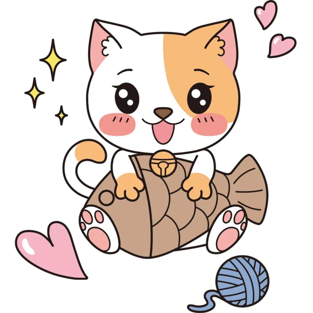 小猫吃鱼画画